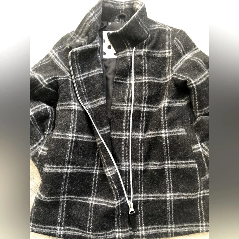 Cherokee Black Plaid Window Pane Coat With Slight Flare Acrylic / Wool Blend